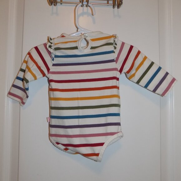 RUFFLE BUTTS 6-12M Cream Multi-color Striped Bodysuit Red Bow Leggings 2pc Set - Picture 5 of 5